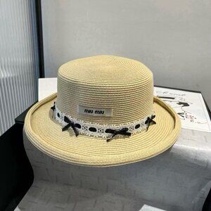 miu miu new flat top straw hat